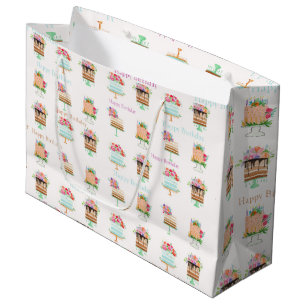 Watercolor Watercolor Floral Cake Birthday Large Gift Bag