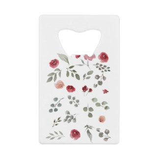 Watercolor Watercolor Roses Green Leaves Leaves Credit Card Bottle Opener