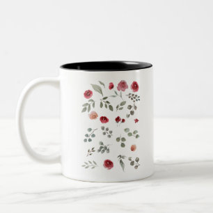 Watercolor Watercolor Roses Green Leaves Leaves Two-Tone Coffee Mug