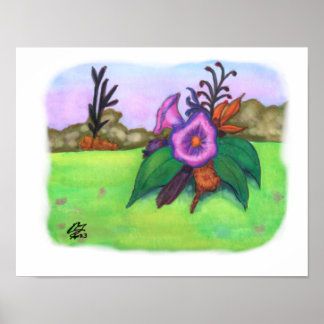 Watercolor Watercolour Fantasy Garden Flowers Art  Poster