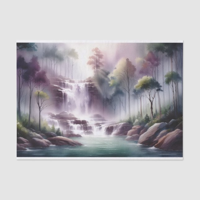 Watercolor Waterfall Purple and Green Decoupage Tissue Paper (Front)