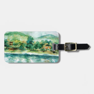 Watercolor waterfront scenery luggage tag