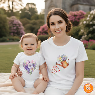 Watercolor Watering Can Floral Matching Outfit Mom T-Shirt
