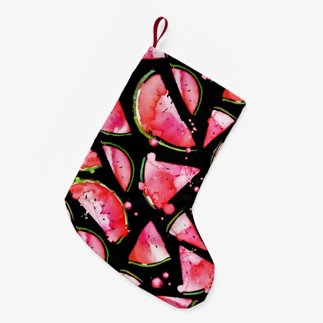 Watercolor Watermelon 2 Small Christmas Stocking (Front (Hanging))