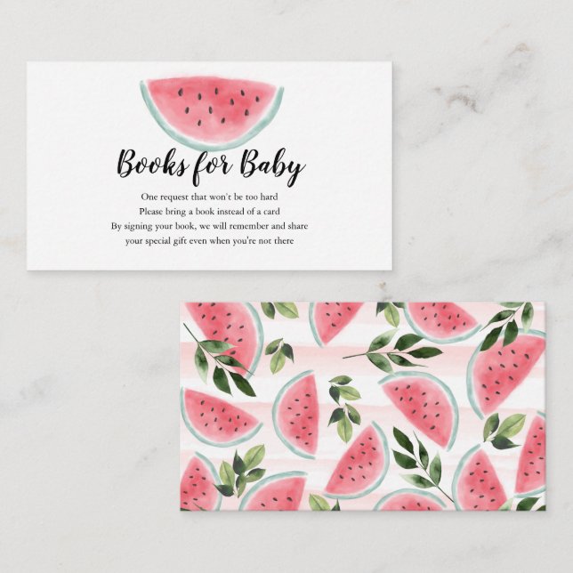 Watercolor Watermelon Books for Baby Shower Enclosure Card (Front/Back)