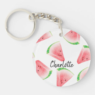 Watercolor watermelon custom name gift keychain