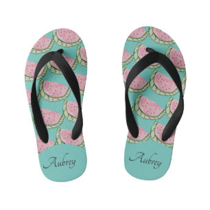Watercolor Watermelon Doodles Painted Pattern Name Kid's Flip Flops