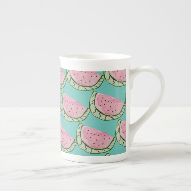Watercolor Watermelon Doodles Painted Patterned  Bone China Mug (Right)