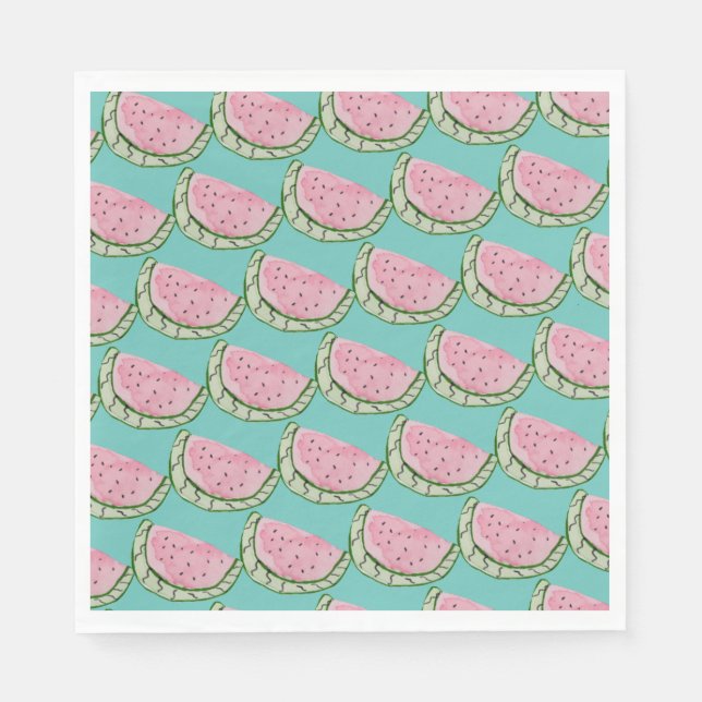 Watercolor Watermelon Doodles Painted Patterned Na Napkin (Front)