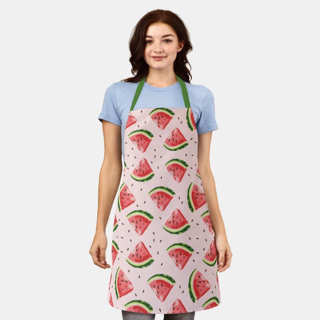Watercolor Watermelon Fruit Pattern Apron (Worn)