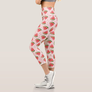 Watercolor Watermelon Fruit Pattern Capri Leggings