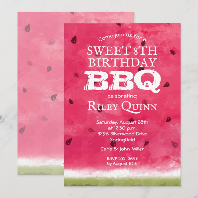 Watercolor Watermelon Invitations d'anniversaire (Devant / Derrière)