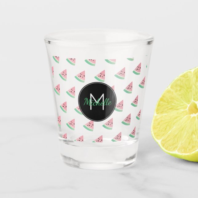 Watercolor Watermelon Monogram Custom Personalized Shot Glass (Front)