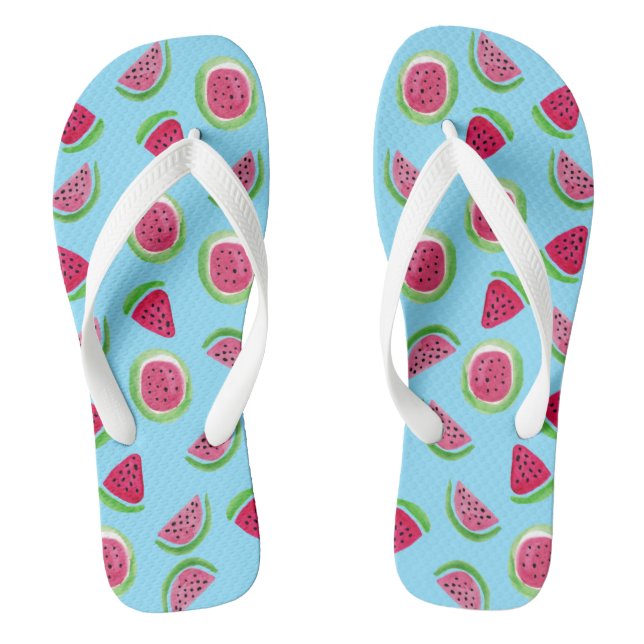 Watercolor watermelon pattern red green blue flip flops (Footbed)