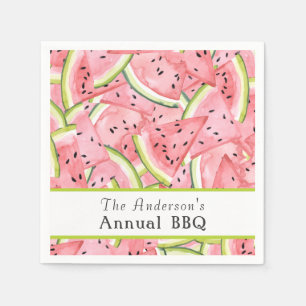 Watercolor Watermelon Pattern with Custom Text Napkin