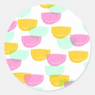 Watercolor Watermelon Pink Green Yellow Pattern Classic Round Sticker