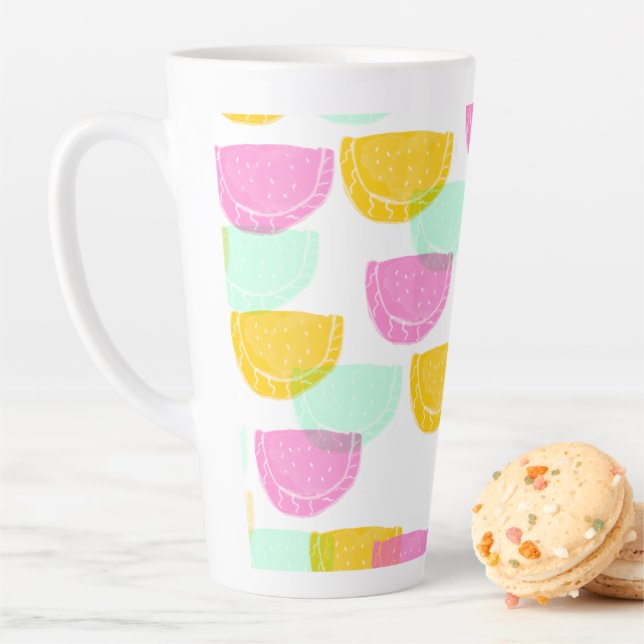 Watercolor Watermelon Pink Green Yellow Pattern Latte Mug (In Situ)