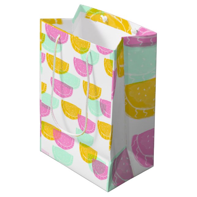 Watercolor Watermelon Pink Green Yellow Pattern    Medium Gift Bag (Front Angled)