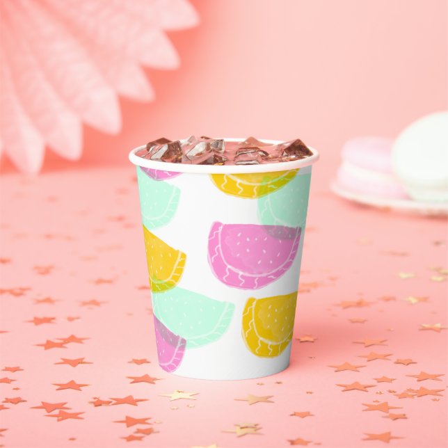 Watercolor Watermelon Pink Green Yellow Pattern    Paper Cups (Insitu)