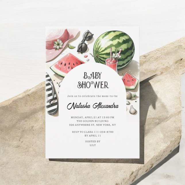 Watercolor Watermelon Pink Summer Baby Shower Invitation (Creator Uploaded)