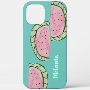 Watercolor Watermelon Pink Teal Monogrammed iPhone 12 Pro Max Case