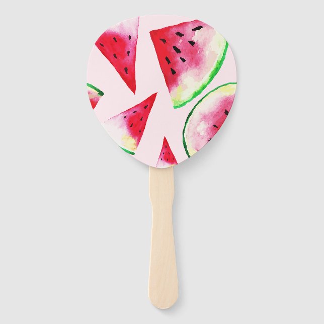 Watercolor Watermelon Slice Pattern Hand Fan (Front)
