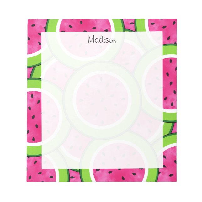 Watercolor Watermelon Slice Pattern Notepad (Front)