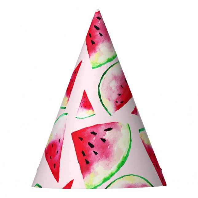 Watercolor Watermelon Slice Pattern Party Hat (Front)