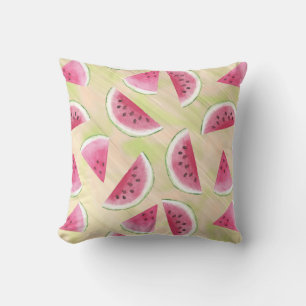 Watercolor Watermelon Slices Paint Brush Strokes Throw Pillow