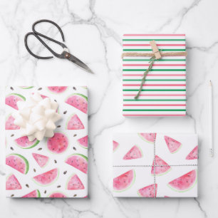 Watercolor Watermelon & Stripes Pattern Wrapping Paper Sheet