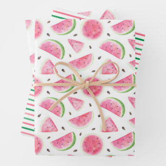 Watercolor Watermelon & Stripes Pattern   Wrapping Paper Sheet