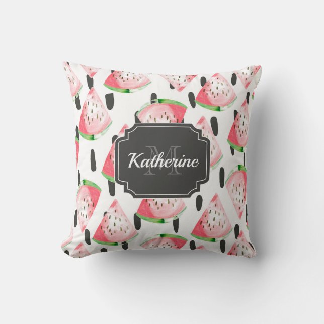 Watercolor Watermelon Throw Pillow (Front)