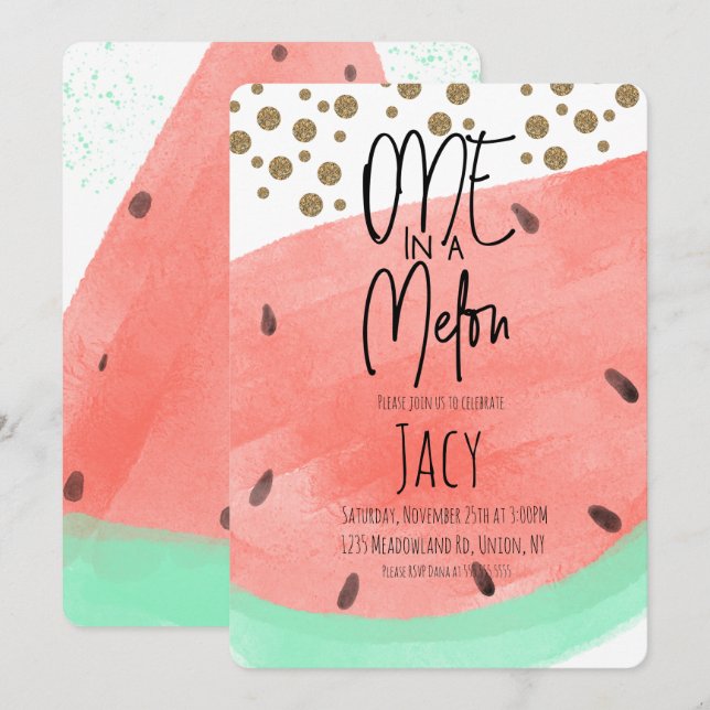 Watercolor Watermelon Wash Faux Glitter Confetti Invitation (Front/Back)