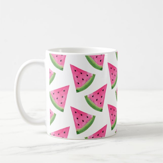 Watercolor Watermelon Wedge Pattern Coffee Mug (Left)