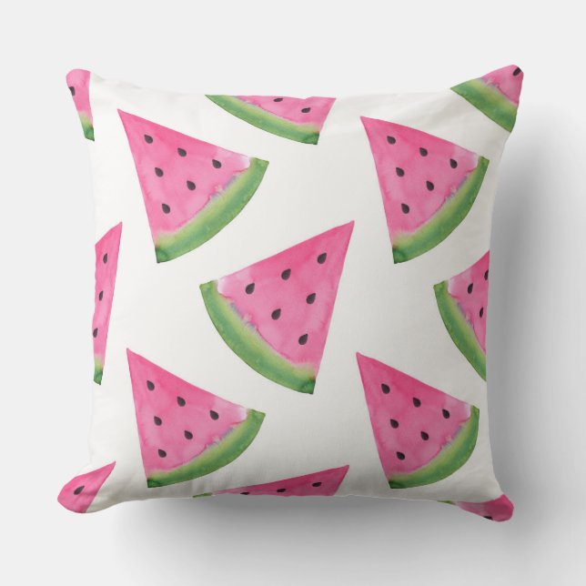 Watercolor Watermelon Wedge Pattern  Outdoor Pillow (Front)