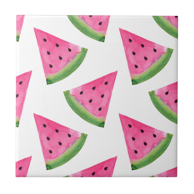 Watercolor Watermelon Wedge Pattern Tile (Front)