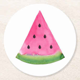 Watercolor Watermelon Wedge Round Paper Coaster
