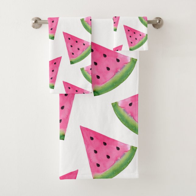 Watercolor Watermelon Wedges Bath Towel Set (Insitu)