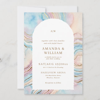 Watercolor Wave Background Wedding Invitation