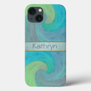 Watercolor Wave Turquoise Green Personalized Art iPhone 13 Case