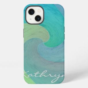 Watercolor Wave Turquoise Green Personalized Art iPhone 13 Case
