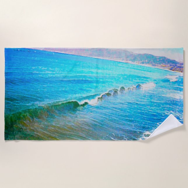Watercolor Waves Beach Towel (Front)