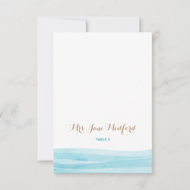 Watercolor Waves Beach Wedding Place Name Card (Front)