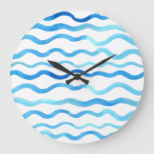Watercolor Waves: Blue Turquoise Seamless. Large Clock