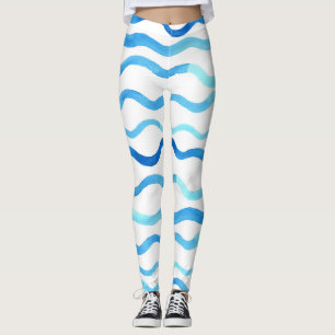 Watercolor Waves: Blue Turquoise Seamless. Leggings