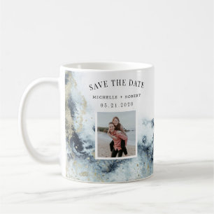 watercolor waves coastal save the date photo coffee mug