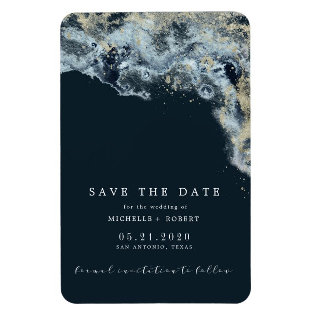 Watercolor waves gold wedding save the date magnet (Vertical)