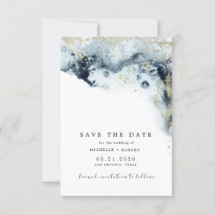 Watercolor Waves Minimalistic Photo Save The Date Invitation