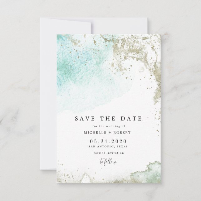 Watercolor Waves Pastel Photo Save The Date  Invitation (Front)