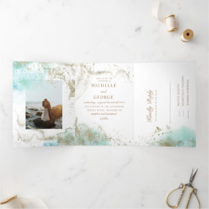 Watercolor Waves Pastel Tri-Fold Invitation